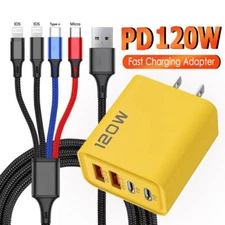 120W 4 in 1 Multi Multiple Fast Charger & Cable For iPhone Samsung Google Phone