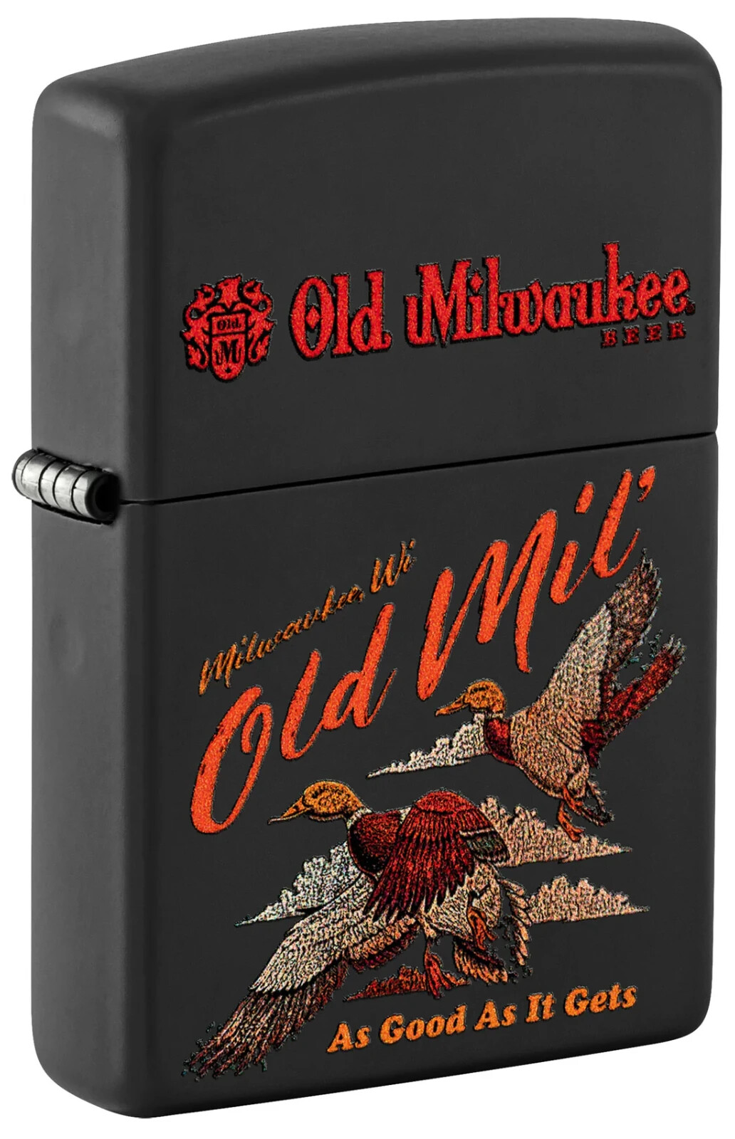 Zippo Old Milwaukee Duck Hunt Design Black Matte Color Image