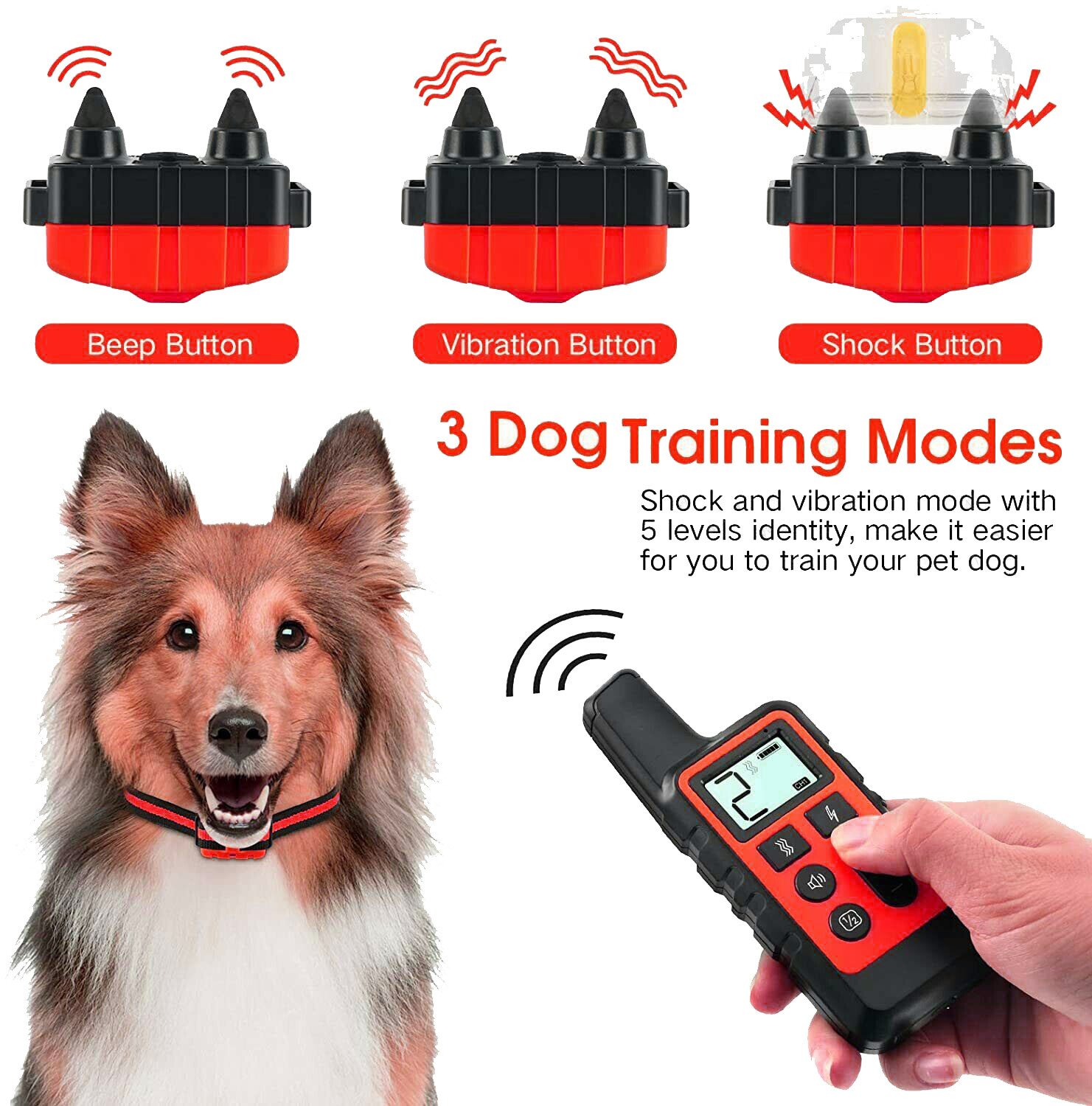 BIG Dog Training Collar Rechargeable Remote Control Electric Pet Shock