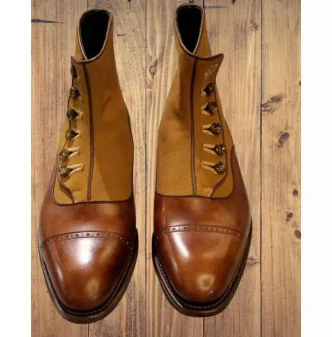New Brown Handmade Leather & Suede Formal Side Buttons Dress Boots For Mens New Brown Handmade Leather & Suede Formal Side Buttons Dress Boots For Mens