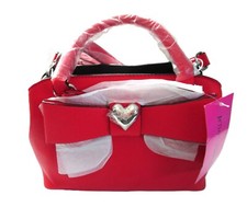 Betsey Johnson Mini Bow Red Satchel Top Handle Purse Removable Shoulder Strap