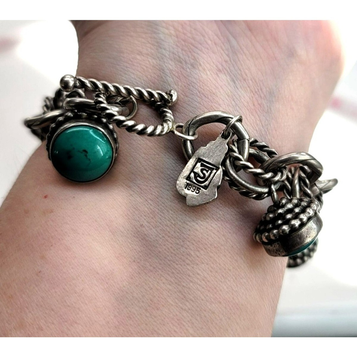 Aaron Toadlena Bracelet 1995 Sterling Silver and Green Aaron Toadlena Bracelet 1995 Sterling Silver and Green