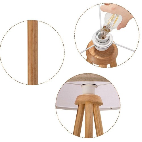 Lampada Piantana Terra Design Moderno in Legno Paralume Tessuto Luce E27 Beige - Foto 5 di 5