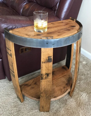 Bourbon Barrel Half End  Stylish Black Walnut Live Edge Handmade Designer Gift