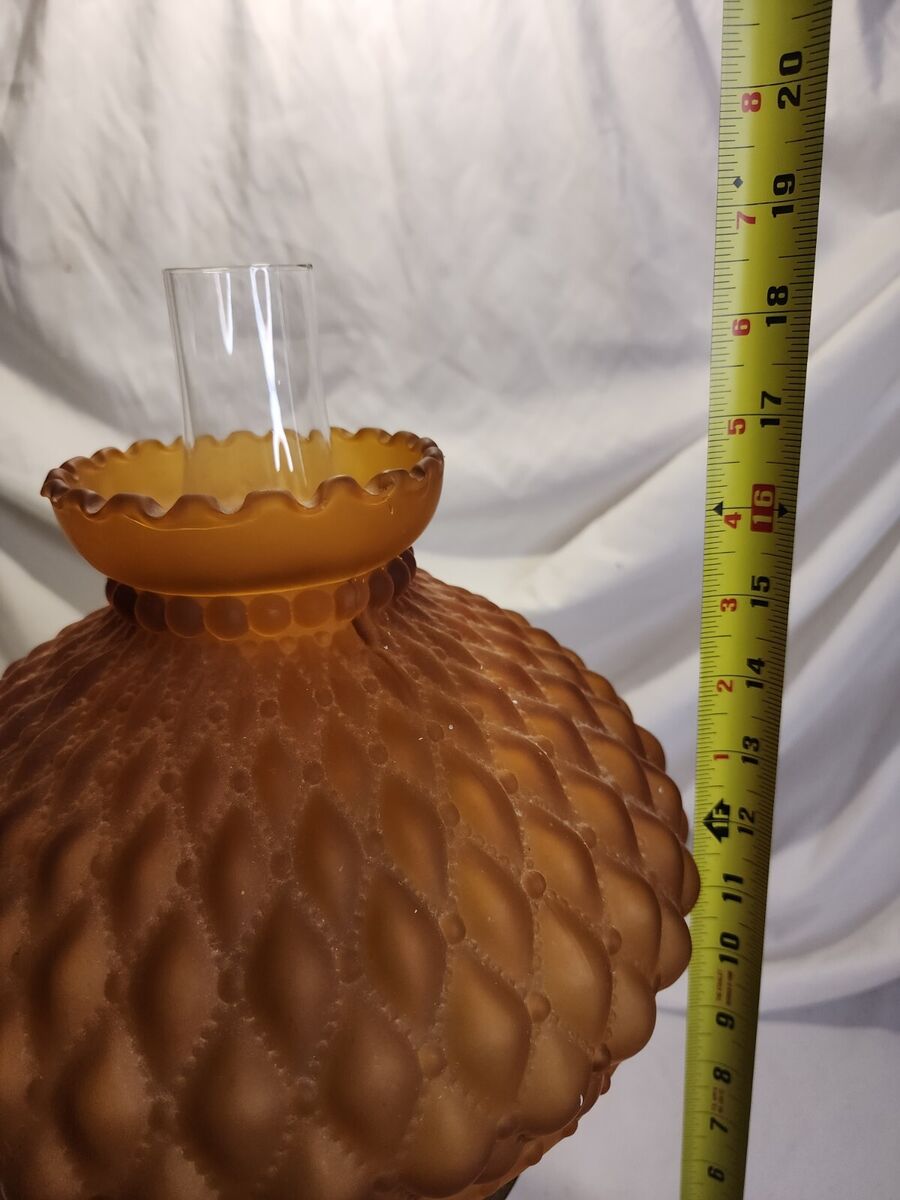 未開封　amber diamond pattern lamp shade Vintage Amber Glass Diamond Quilted Pattern Oil Lamp Shades