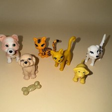 Lot of 6 Mini Plastic Animal Figurines Figures Cats Dogs