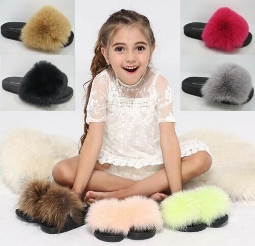 Niños Niña Infantil Piel Sintética Suave SLIDERS Pantuflas Peludo Sandalias