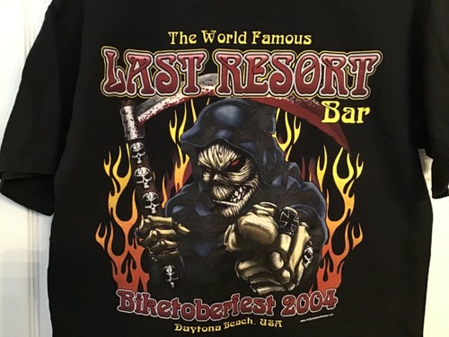 Vintage 2004 Last Resort Bar Biketoberfest schwarzes T-Shirt gebraucht Erwachsene Medium