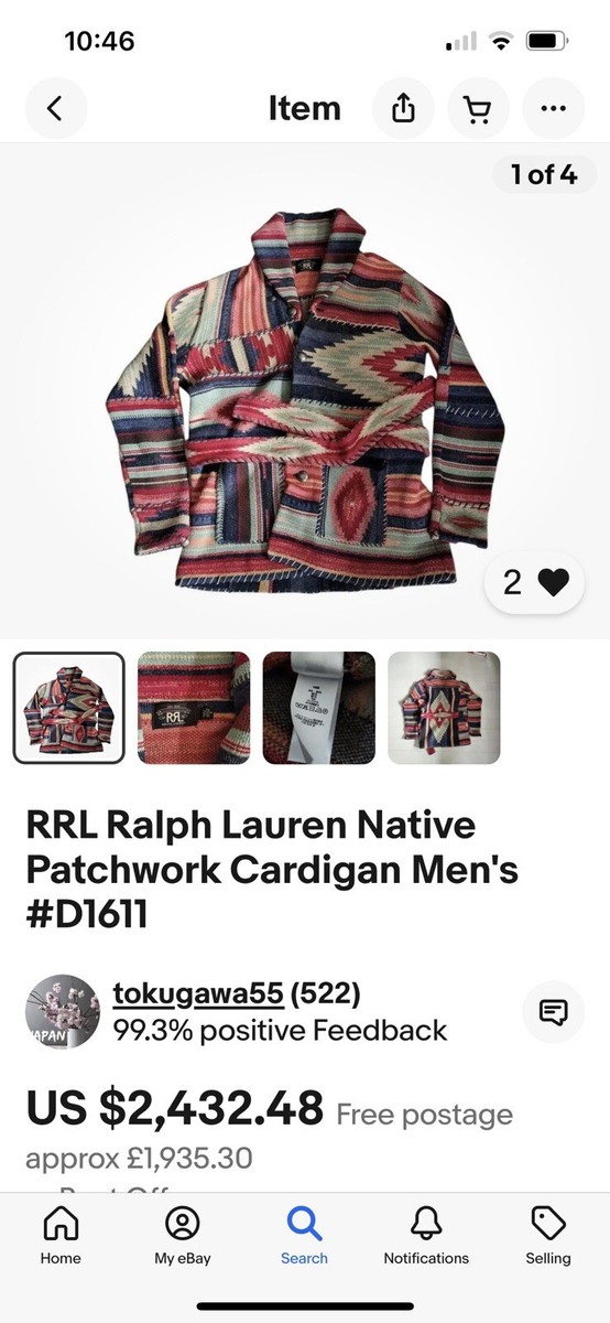 Polo Ralph Lauren Hand Knit Navajo Aztec Cardigan Jacket Large
