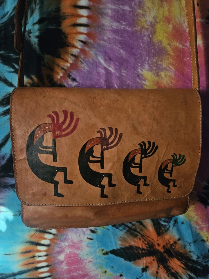 Kokopelli 皮革消息包棕色大号肩西南波西米亚 — 第 3/4 张图片