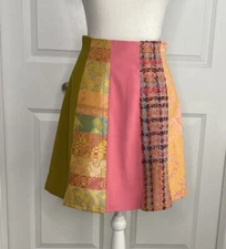 Bazar Christian Lacroix VTG Mixed Print A-Line Skirt Pink Yellow Green Spring