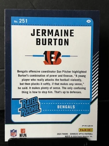 2024 Optic - Jermaine Burton 评级新秀蓝色明星 SP #251 孟加拉 - 第 2 张/共 2 张