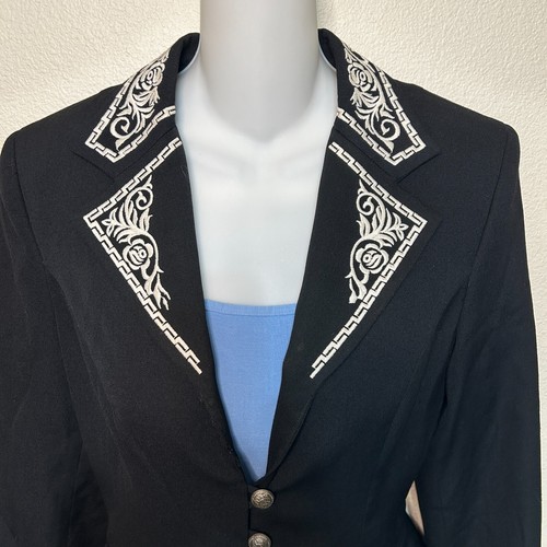 HAIRSTON ROBERSON Wool Jacket Black Embroidery Spanish Western USA Size 4 3522 - Picture 2 of 11