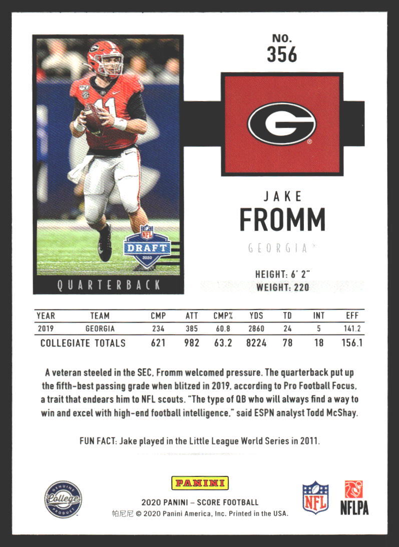 Jake Fromm #356 2020 Score Georgia BulldogsRC Rookie | eBay