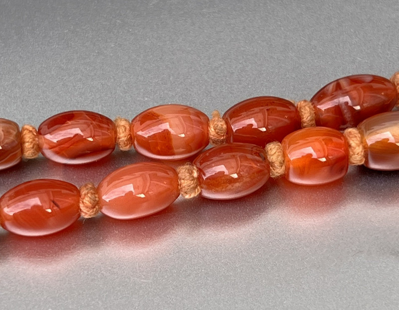 Vintage Chinese Red Agate Carnelian Necklace, Hand Knotted, 86 grams, 28" Long