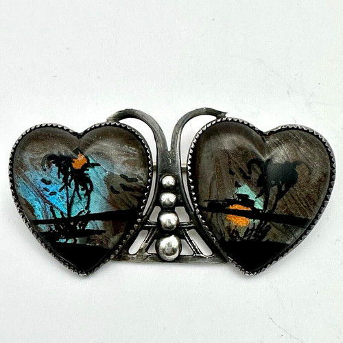 Hoffman Butterfly Wing Brooch Double Hearts Palms Sunset Sterling Silver
