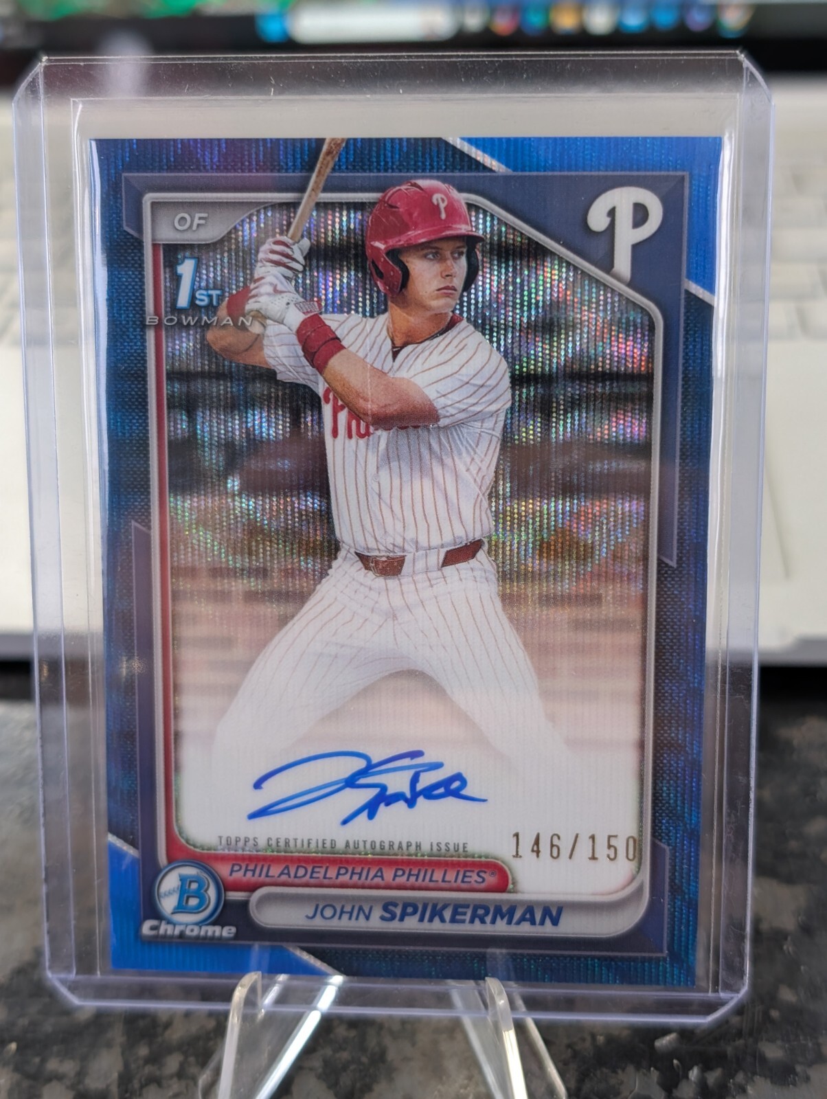 2024 BOWMAN CHROME DRAFT JOHN SPIKERMAN 1ST BLUE WAVE REFRACTOR AUTO 146/150