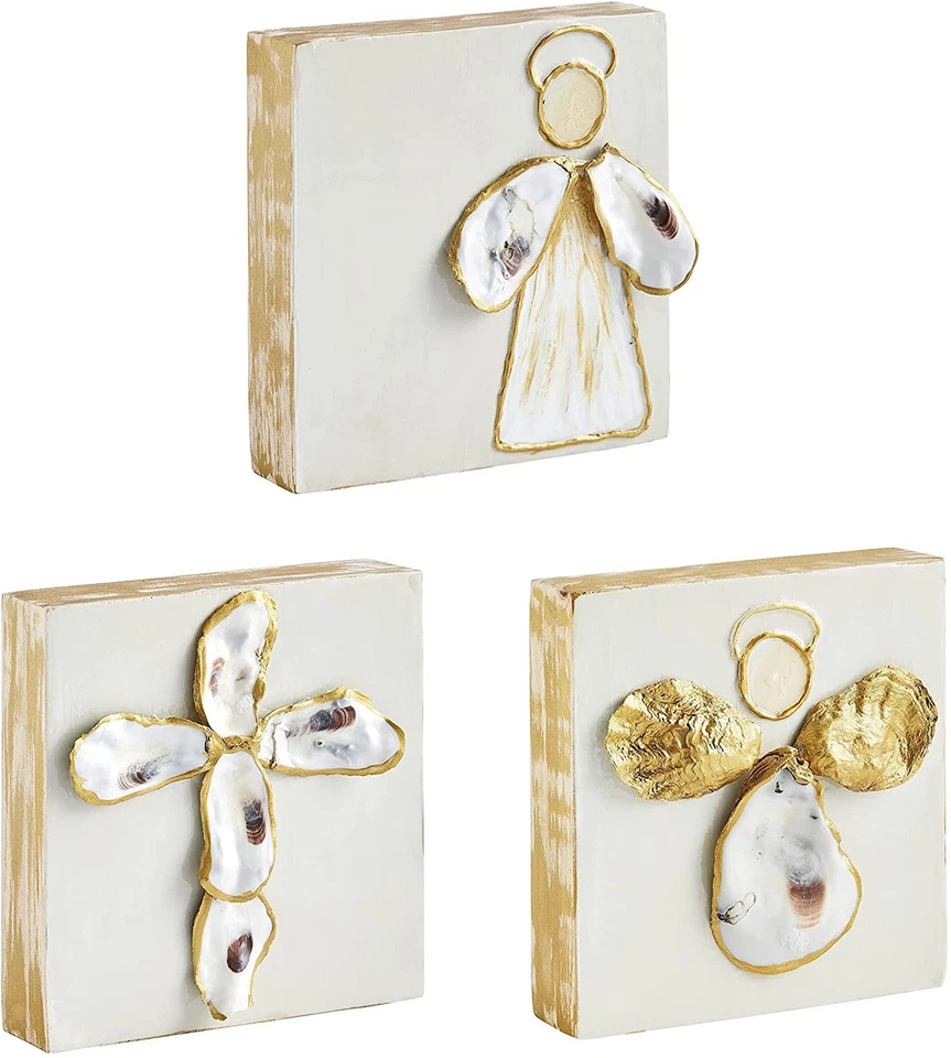 Mud Pie E2 Decoración Oyster Shell Placa Dorada, Cruz, 6" x 6" 43400153M DEFECTO Foto 3 de 4