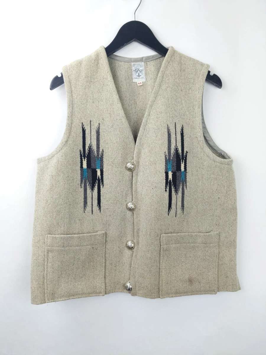 VINTAGE ORTEGA'S Hand Woven Wool CHIMAYO Vest Jacket Cream NEW MEXICO MENS