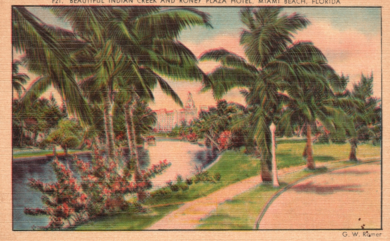 Indian Inn Indian Creek and Roney Plaza Hotel Miami Beach Florida Vintage Postcard ...
