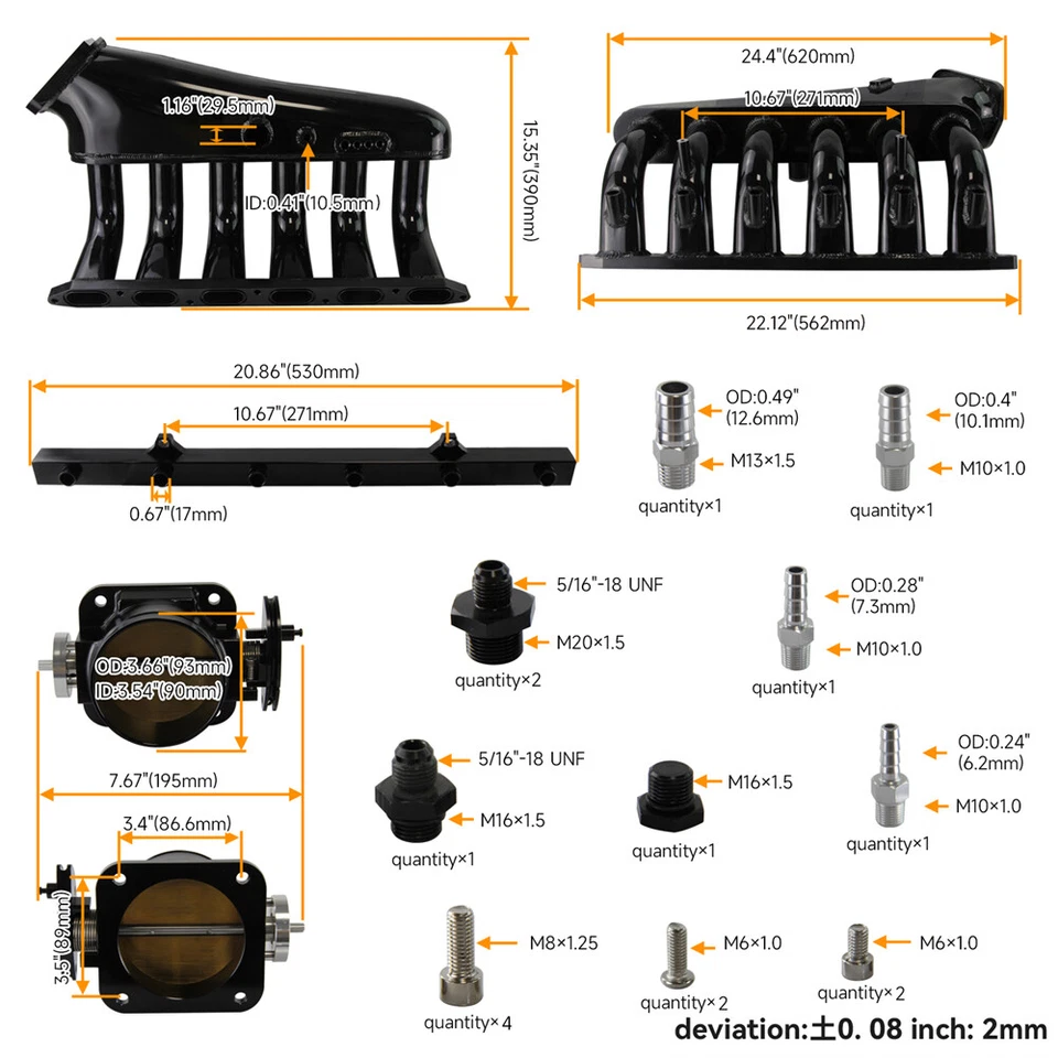 Colector de admisión Billet con riel de combustible + cuerpo del acelerador BMW E36 E46 325i 328i 323i BK Foto 4 de 4