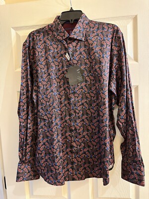 NWT  Luchiano Visconti Black Red Paisley Multi Colored Button Down Shirt Small