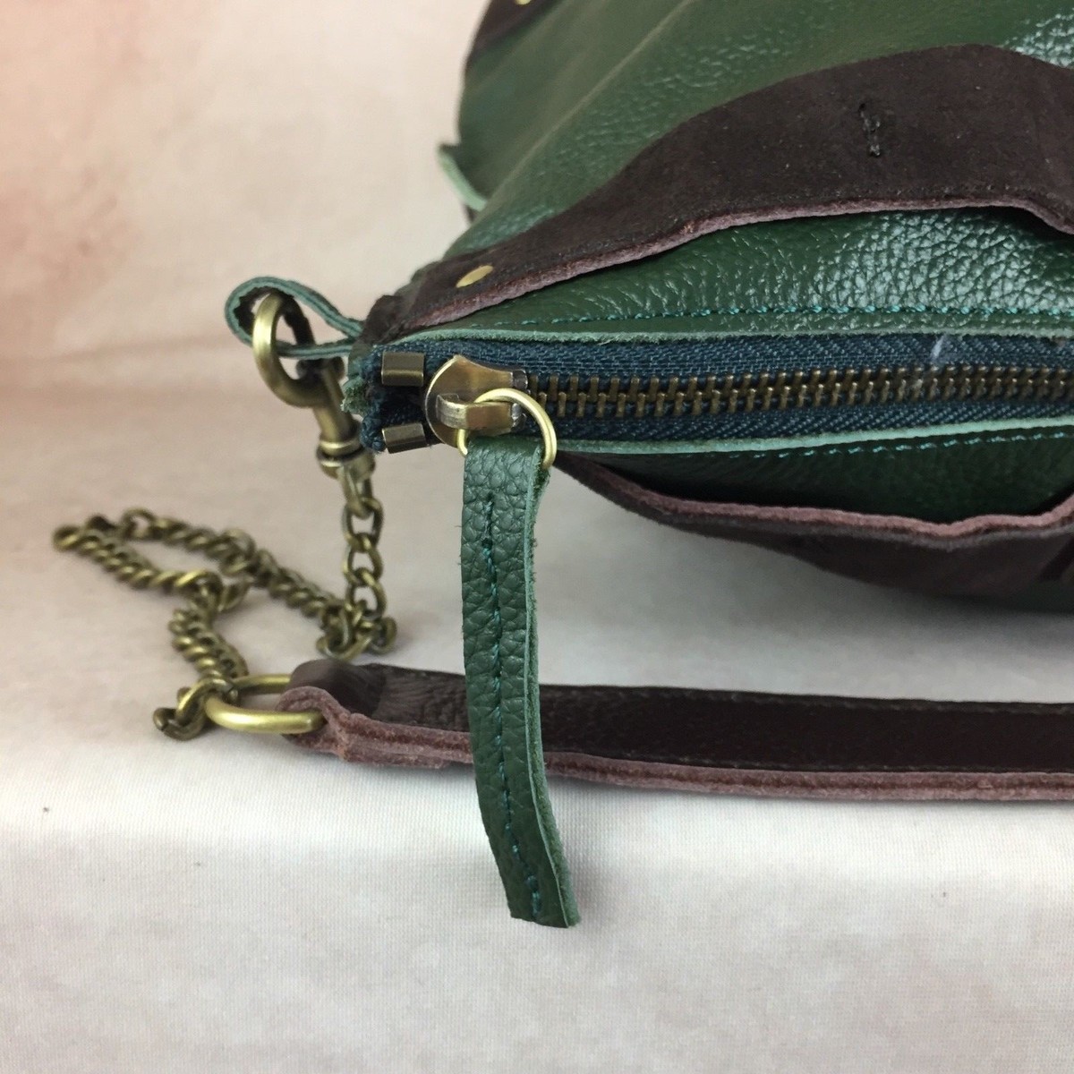 Sac à Main Bandoulière En Cuir Véritable - Vert & Marron, 18.5 Pouces, Neuf Avec étiquettes