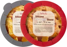 "2-pack adjustable silicone pie crust shields (9-11.5”), food-grade, red & grey.