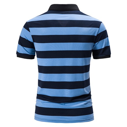 Men's Coarse Fashion Tourism Polo Shirt Short Sleeve Stripe Contrast - Foto 7 di 15