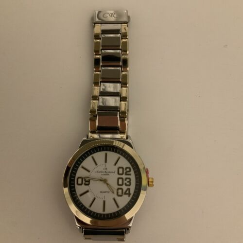 ‘Charles Raymond’ Luxury Style Large Wrist Watch Polished Silver & Gold Band - Picture 6 of 7