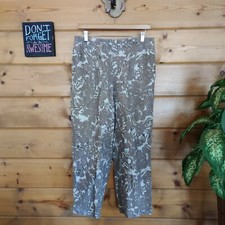J. Jill Love Linen Brown Shitake Leaf Print Linen Crop Pants Elastic Waist Small