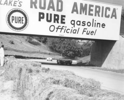 Drivers race under bridge Road America race mid-1950s track began - Old Photo