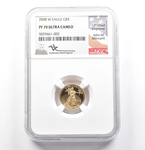 2008-W $5 American Gold Eagle Mercanti 1/10 Oz PF70 UCAM NGC *0107