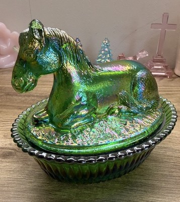Horse On Nest (Hunter Green Carnival) Glass (Rare) (McKee Mold) | eBay