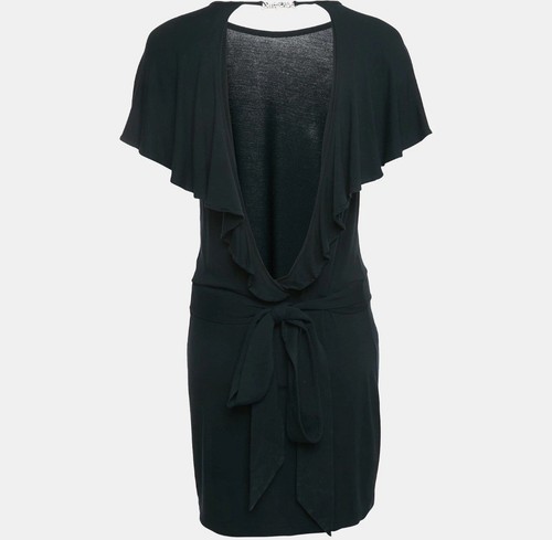 See By Chloe Jersey Waist Tie Ruffle Plunging Back LBD Dress 8 Designer - Picture 3 of 10
