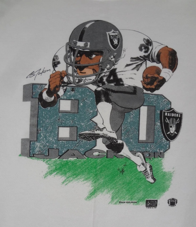 SUDADERA BLANCA DE FÚTBOL AMERICANO VINTAGE 1987 NFL BO JACKSON RAIDERS GRANDE PARA MUJER K905 Foto 2 de 4