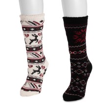 MUK LUKS Women's Tall Heat Retainers 2 Pair Pack Black/Red/Ivy OS 6-11 