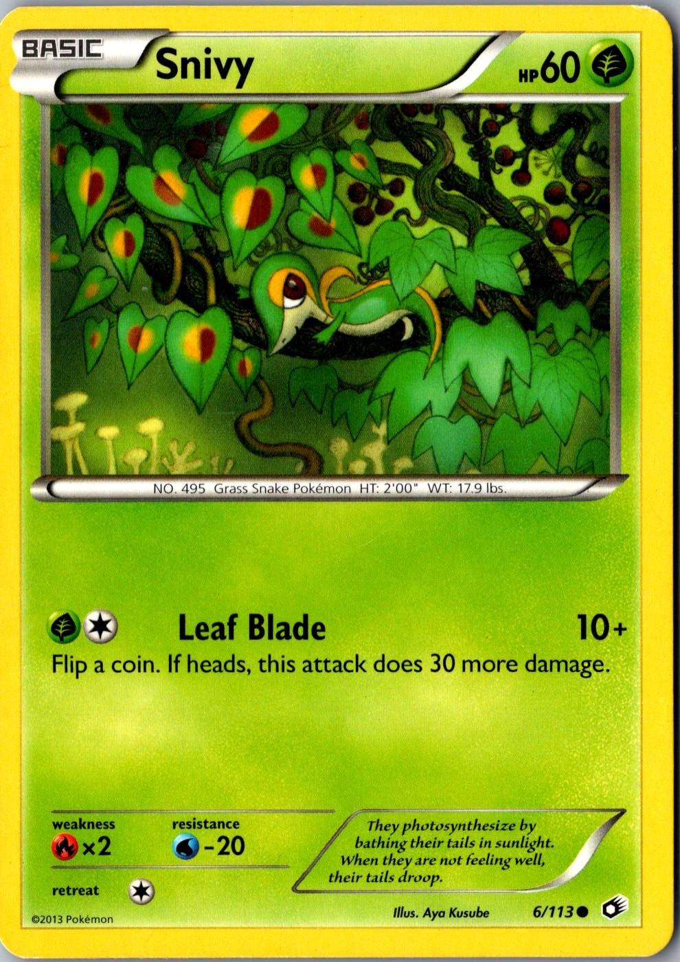 Snivy 6/113 Common Legendary Treasures LP Pokemon Card