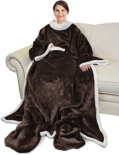 Catalonia Classy Poncho Manta con Capucha Sherpa Acogedora Manta de Felpa Polar Usable para Adultos Mujeres Hombres Niños Snuggle Coverup en Casa o al Aire Libre, 125 x 200 cm
