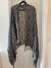 LIZ CLAIBORNE NY Pansy Floral Pashmina w/ fringe BLACK A216556