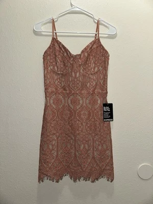 Express Womens S/P Pink Floral Lace V-Neck Strappy Sleeveless Slip Mini Dress - Image 1 of 4