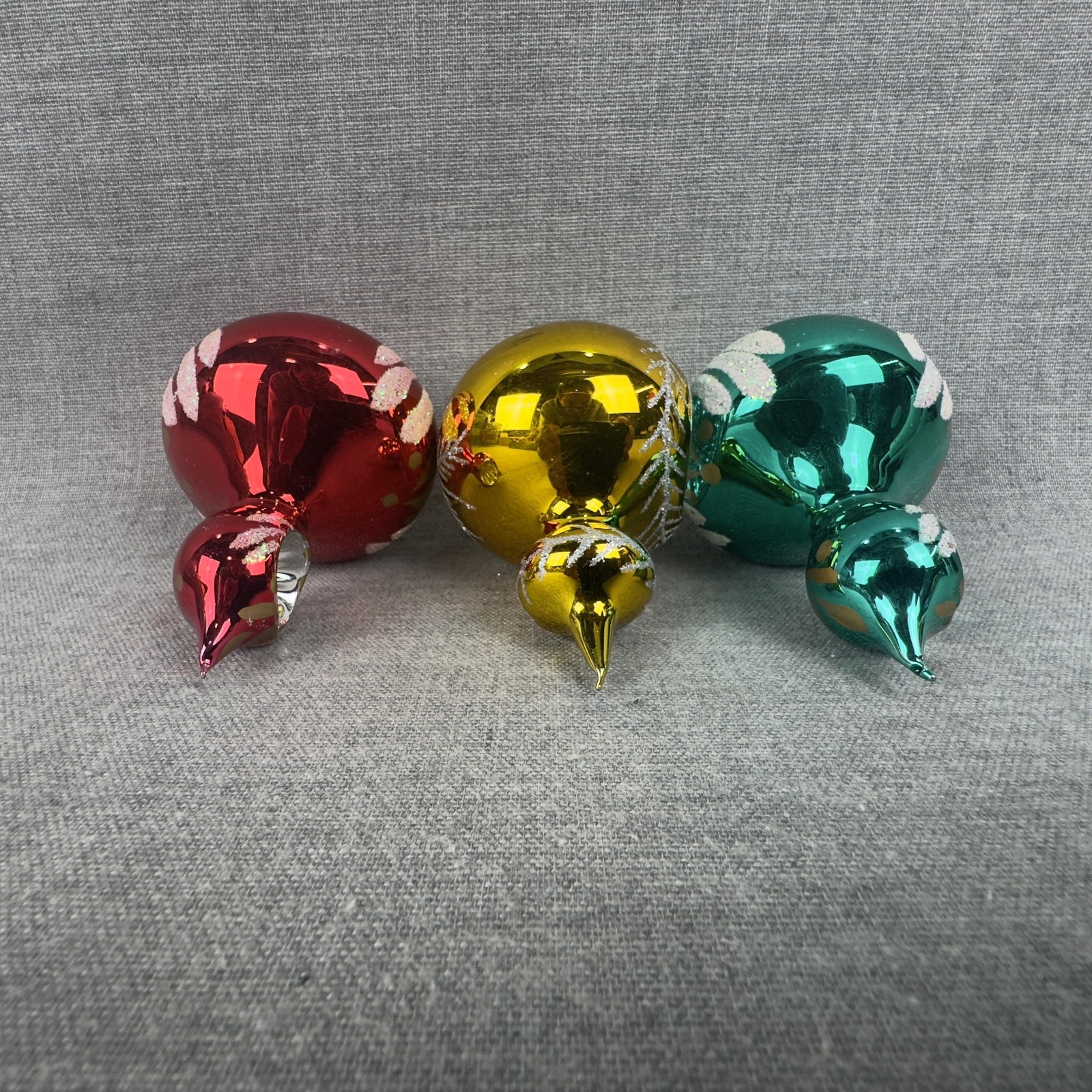 Glass Drop Christmas Ornaments Set Of 3 Reflector Red Gold Teal Green