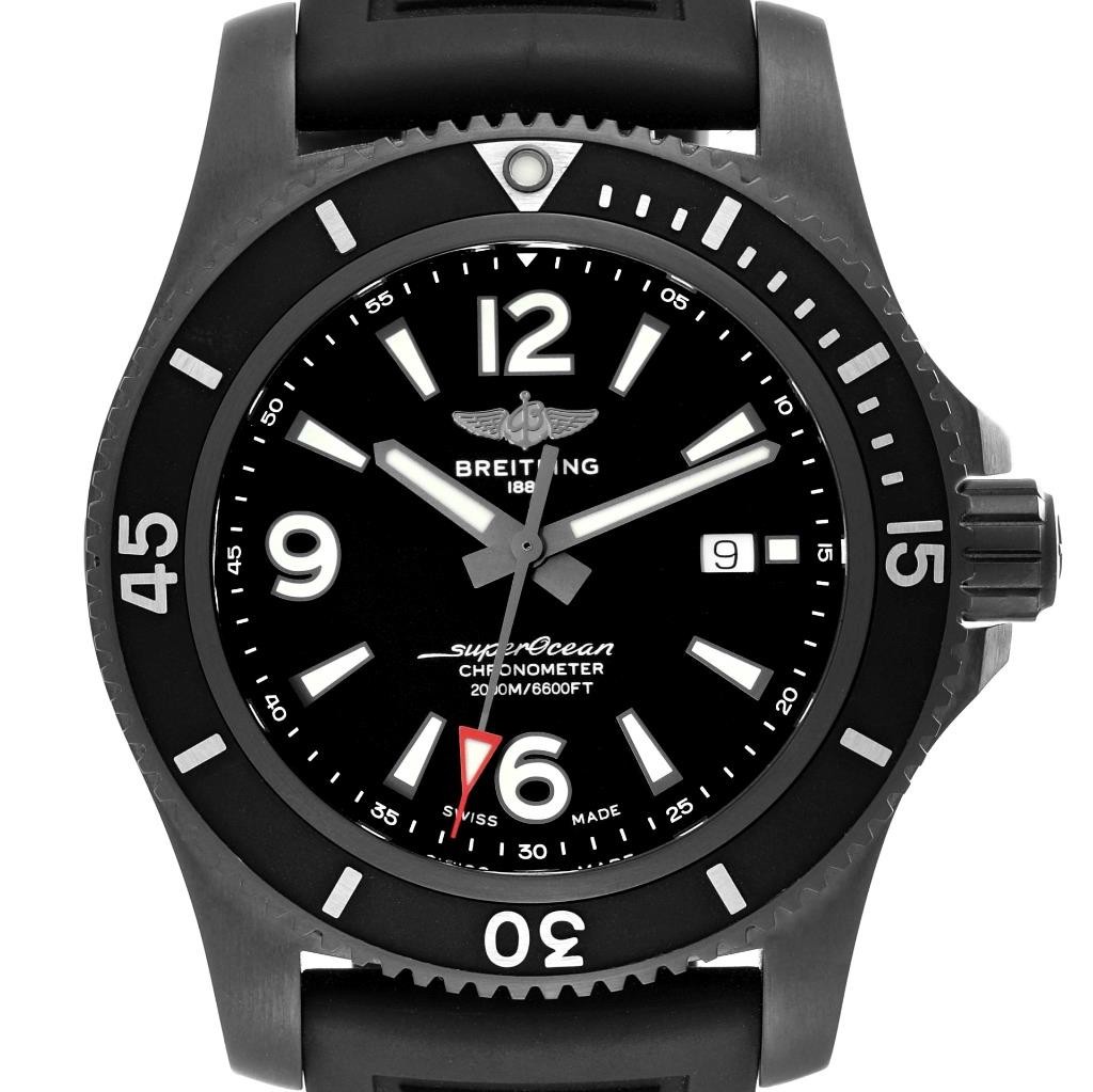 Breitling Superocean 46mm Black DLC Steel Mens Watch M17368 with Box & Card