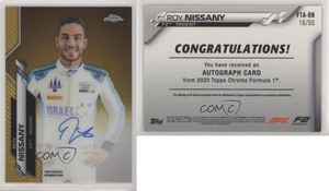 2020 Topps Chrome Formula 1 Auto Gold Refractor /50 Roy Nissany #F1A-RN Auto