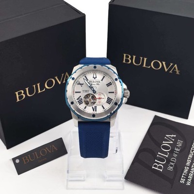 Bulova 98A225 Marine Star Men's Silver-Tone Dial Silicone Band Men's Watch 45mm