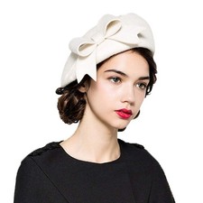 French Berets Caps Bowknot for Women Wool Beret Winter Cap Vintage Fascinator...