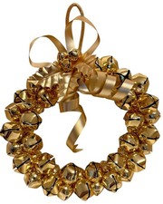 Gold Jingle Bell Wreath Holiday Decor Christmas Door Hanging 10in Metallic