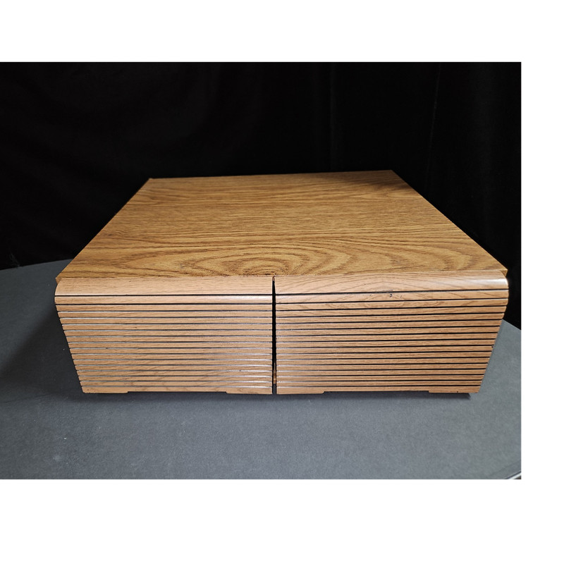 37. VINTAGE Wood Grain VHS Storage Cabinet 2 Drawers  16x18x6.25" Used