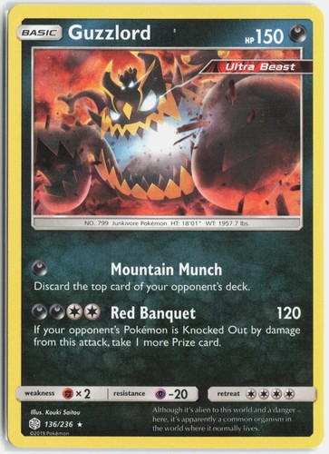 Guzzlord 136/236 Holo Rare Cosmic Eclipse Pokemon Lightly Played