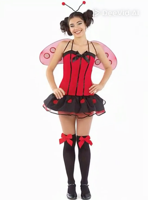 Little Miss Lady Bug Girls Halloween Costume Dress with Wings Charades  Brand New